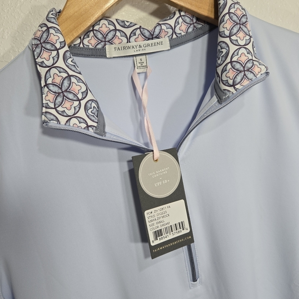 Fairway & Greene Small Maya Zip Mock Neck Dream Blue Ladies Golf Shirt - Picture 3 of 4